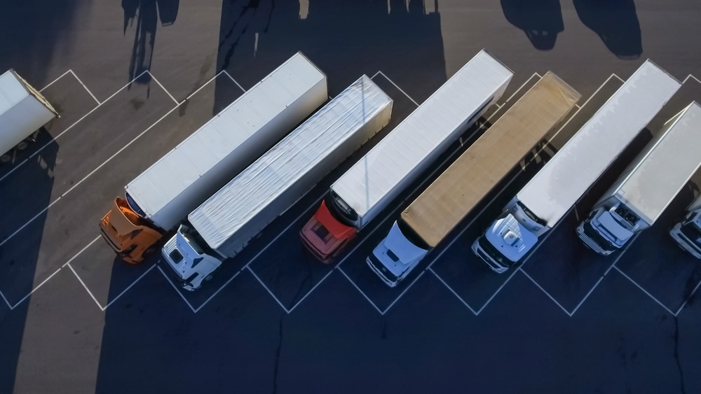 Top view of many Semi-Trucks